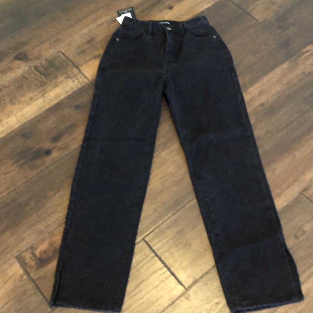 NWT,  Pretty Little Thing, petite black split hem jeans, UK 8